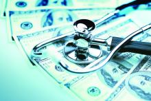 Illustration of a stethoscope on money